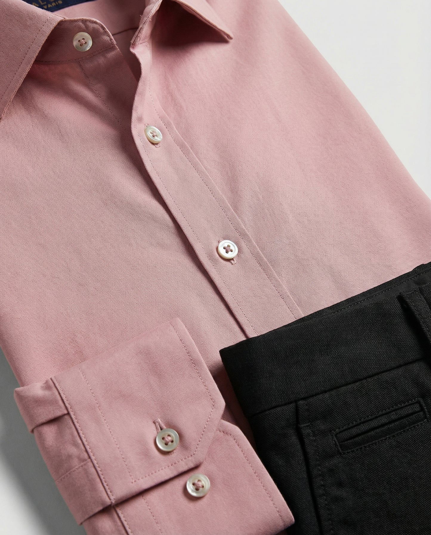 Men’s Light Blush Formal Shirt with Black Tailored Trousers – Premium Office Wear Set