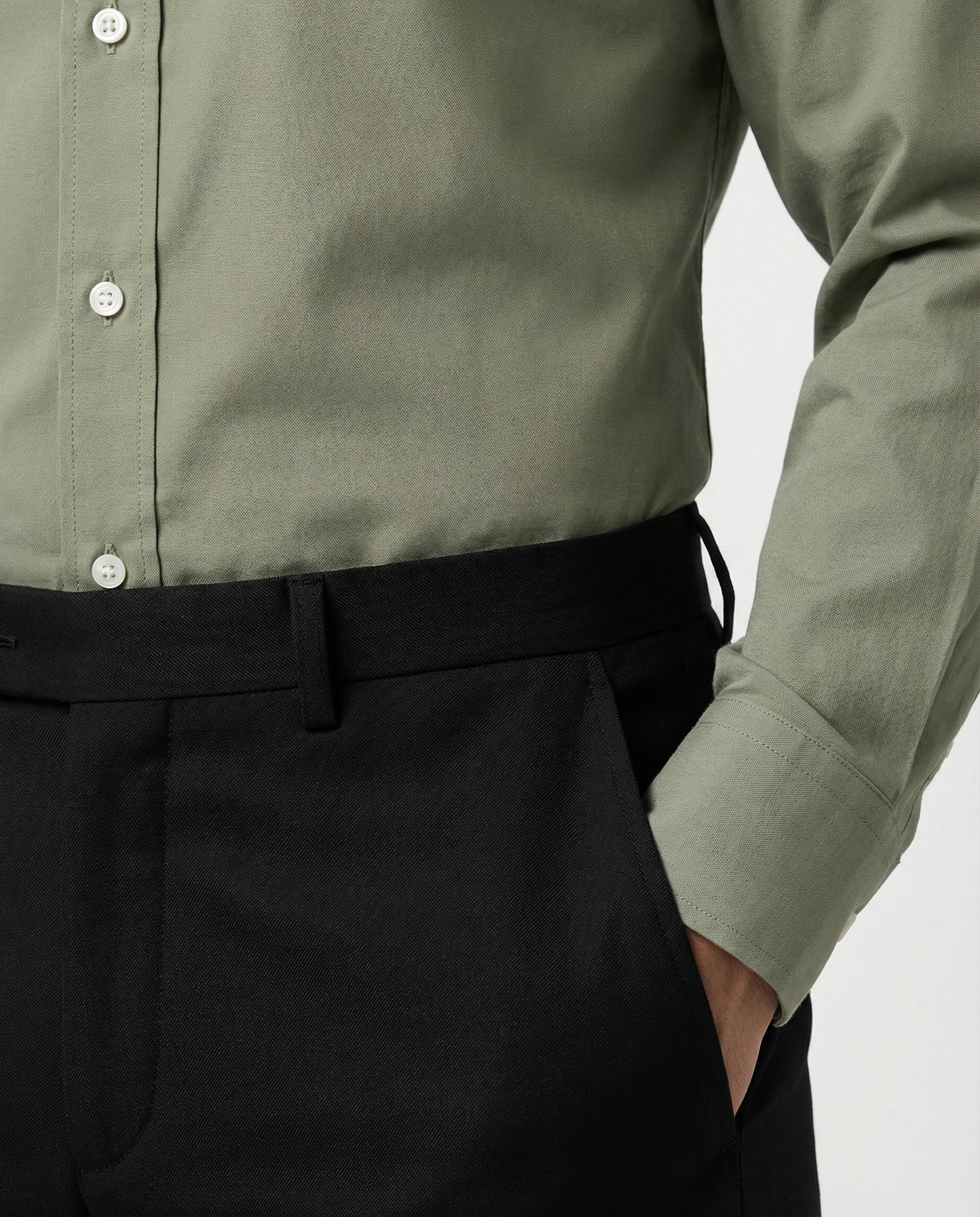 Men’s Blanched Thyme Formal Shirt with Black Tailored Trousers – Premium Office Wear Set