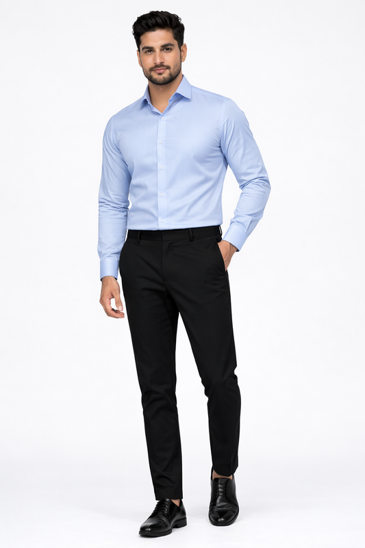 Men's Premium Sky Blue Slim-Fit Formal Cotton Shirt - Classic Office Wear