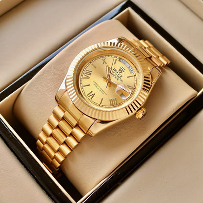 Luxury Day-Date Style Rose Gold Watch – Gold Sunburst Dial | Premium Stainless Steel Bracelet