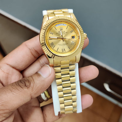 Luxury Day-Date Style Rose Gold Watch – Gold Sunburst Dial | Premium Stainless Steel Bracelet