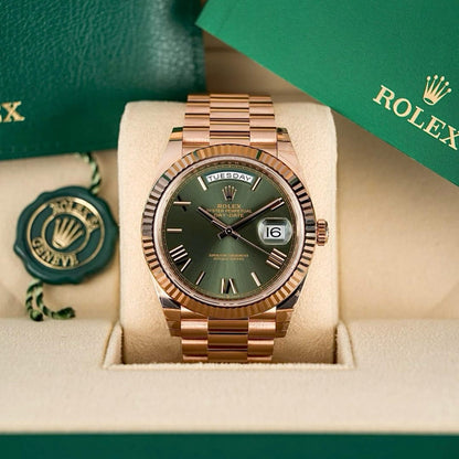 Luxury Day-Date Style Rose Gold Watch – Gold Sunburst Dial | Premium Stainless Steel Bracelet