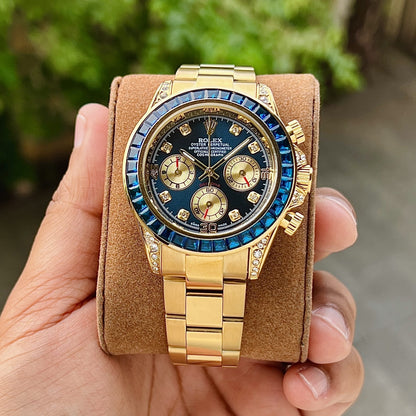 Premium Cosmograph Chronometer Watch – Gold Baguette Edition