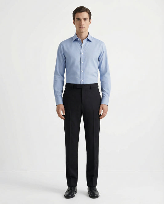 Men’s Aster Flower Blue Formal Shirt with Black Tailored Trousers – Premium Office Wear Set