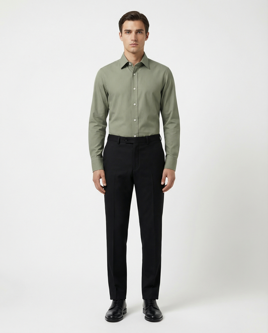 Men’s Blanched Thyme Formal Shirt with Black Tailored Trousers – Premium Office Wear Set
