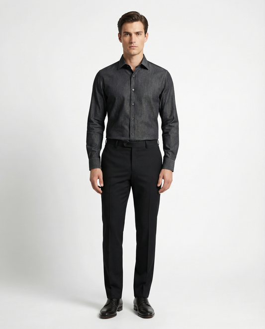 Men’s Absence of Light Formal Shirt with Black Tailored Trousers – Premium Office Wear Set