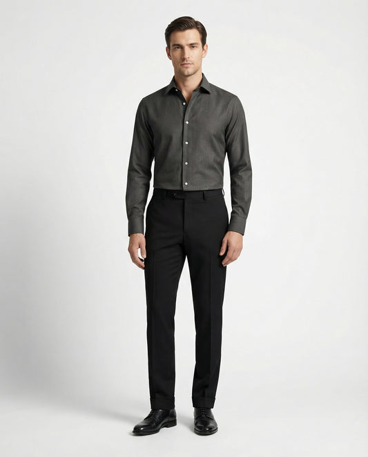 Men’s Hard Coal Formal Shirt with Black Tailored Trousers – Premium Office Wear Set