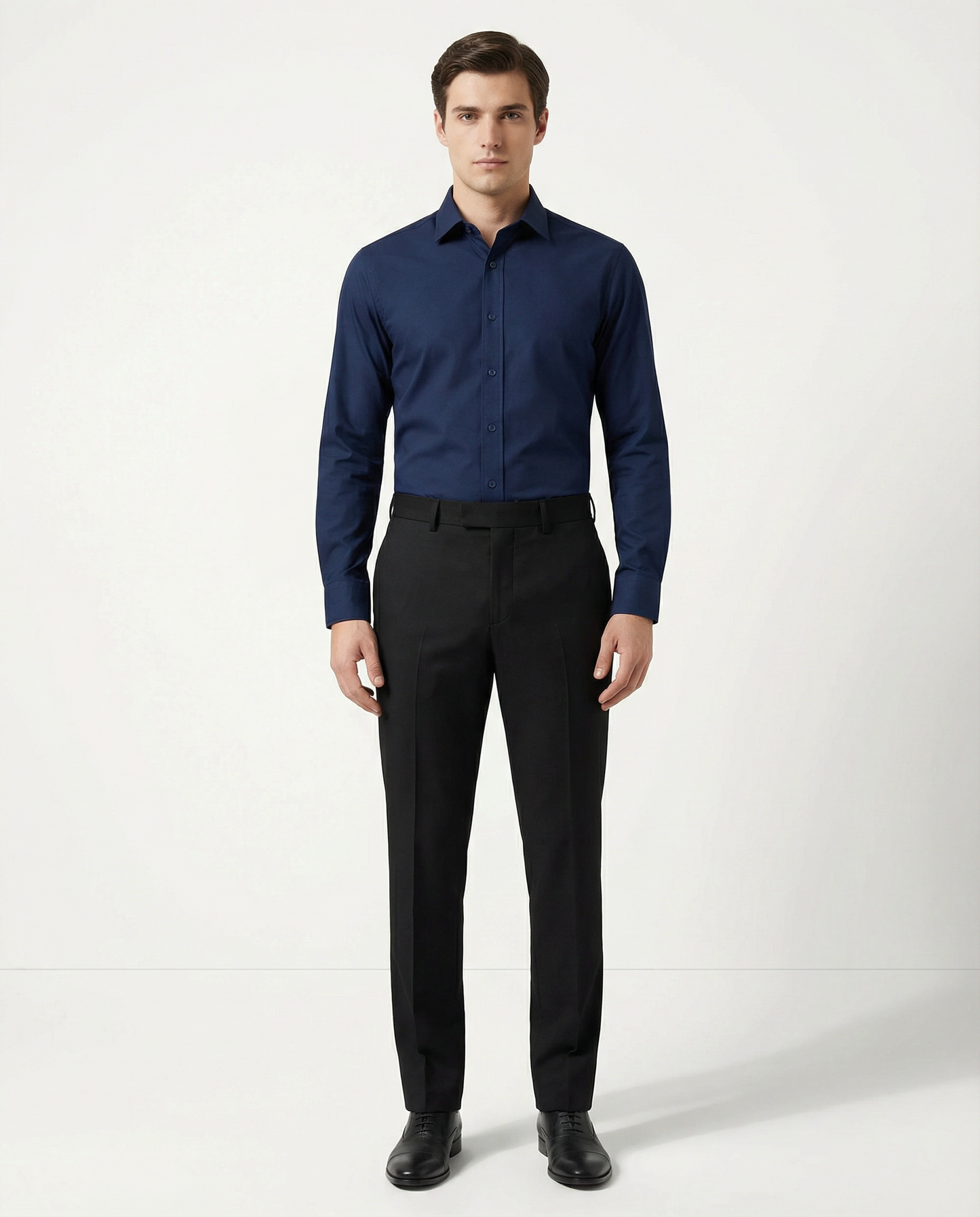 Men’s Crow Black Blue Formal Shirt with Black Tailored Trousers – Premium Office Wear Set
