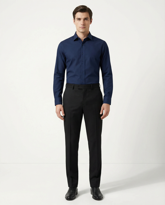 Men’s Crow Black Blue Formal Shirt with Black Tailored Trousers – Premium Office Wear Set