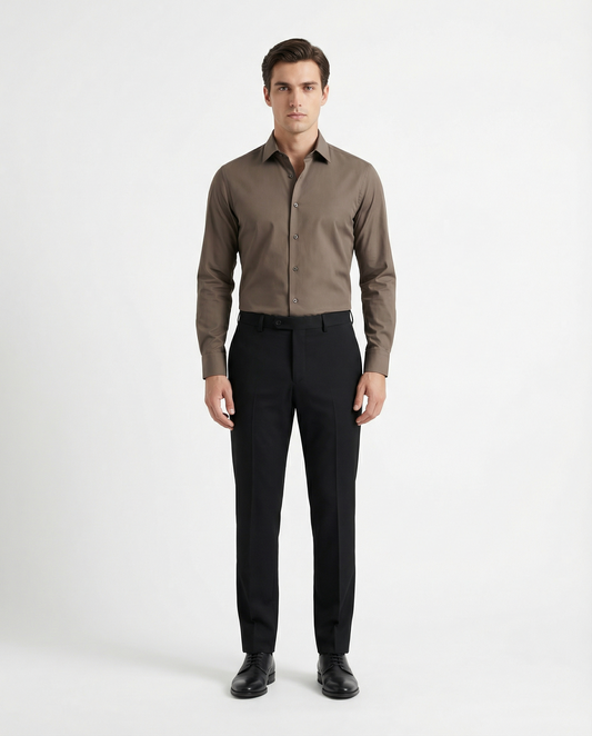 Men’s Brainstorm Bronze Formal Shirt with Black Tailored Trousers – Premium Office Wear Set