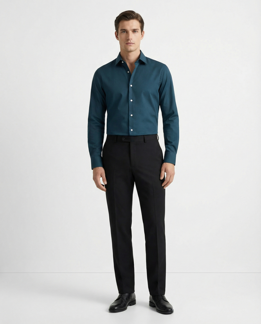 Men’s Coarse Wool Formal Shirt with Black Tailored Trousers – Premium Office Wear Set