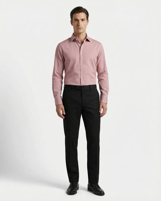 Men’s Light Blush Formal Shirt with Black Tailored Trousers – Premium Office Wear Set