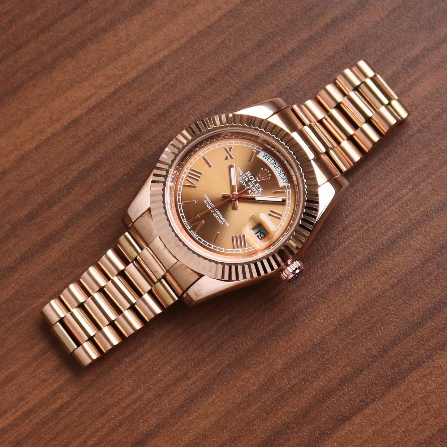 Luxury Day-Date Style Rose Gold Watch – Gold Sunburst Dial | Premium Stainless Steel Bracelet