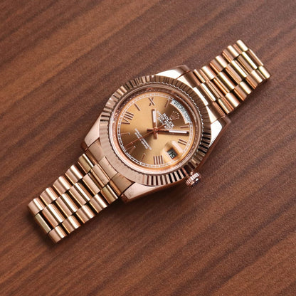 Luxury Day-Date Style Rose Gold Watch – Gold Sunburst Dial | Premium Stainless Steel Bracelet