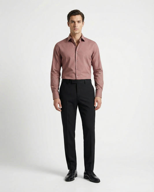 Men’s Safari Brown Formal Shirt with Black Tailored Trousers – Premium Office Wear Set