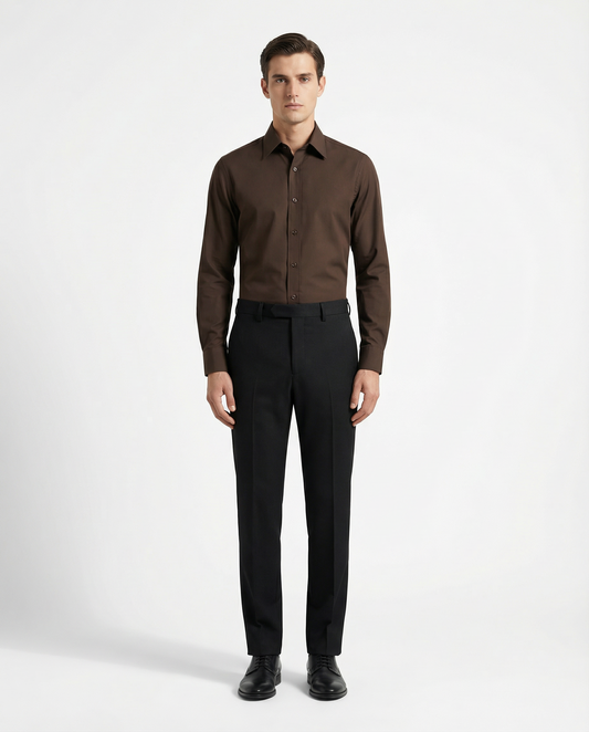Men’s Bistre Formal Shirt with Black Tailored Trousers – Premium Office Wear Set