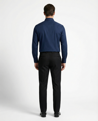 Men’s Crow Black Blue Formal Shirt with Black Tailored Trousers – Premium Office Wear Set