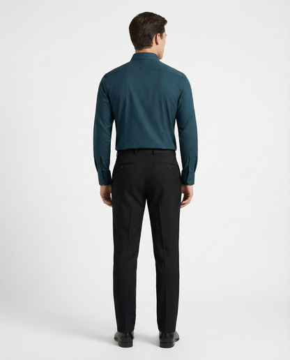 Men’s Coarse Wool Formal Shirt with Black Tailored Trousers – Premium Office Wear Set