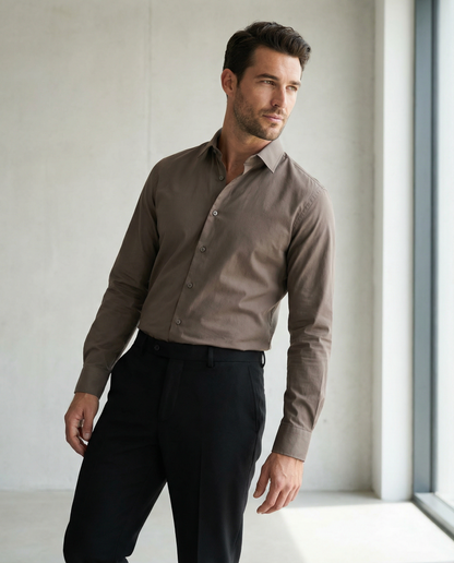 Men’s Brainstorm Bronze Formal Shirt with Black Tailored Trousers – Premium Office Wear Set