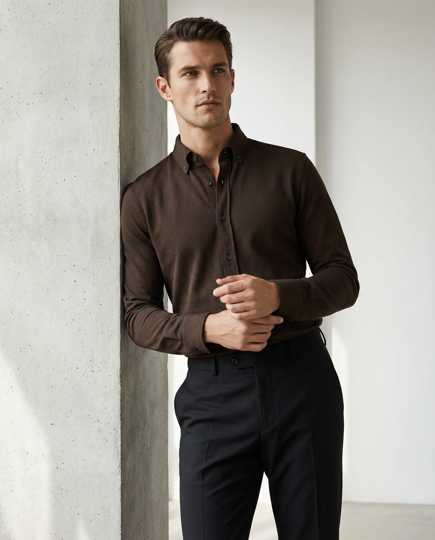 Men’s Bistre Formal Shirt with Black Tailored Trousers – Premium Office Wear Set