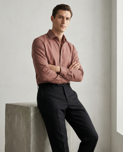 Men’s Safari Brown Formal Shirt with Black Tailored Trousers – Premium Office Wear Set