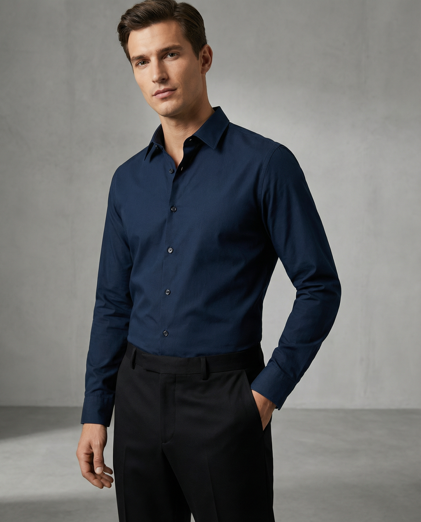 Men’s Crow Black Blue Formal Shirt with Black Tailored Trousers – Premium Office Wear Set