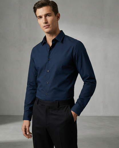 Men’s Crow Black Blue Formal Shirt with Black Tailored Trousers – Premium Office Wear Set