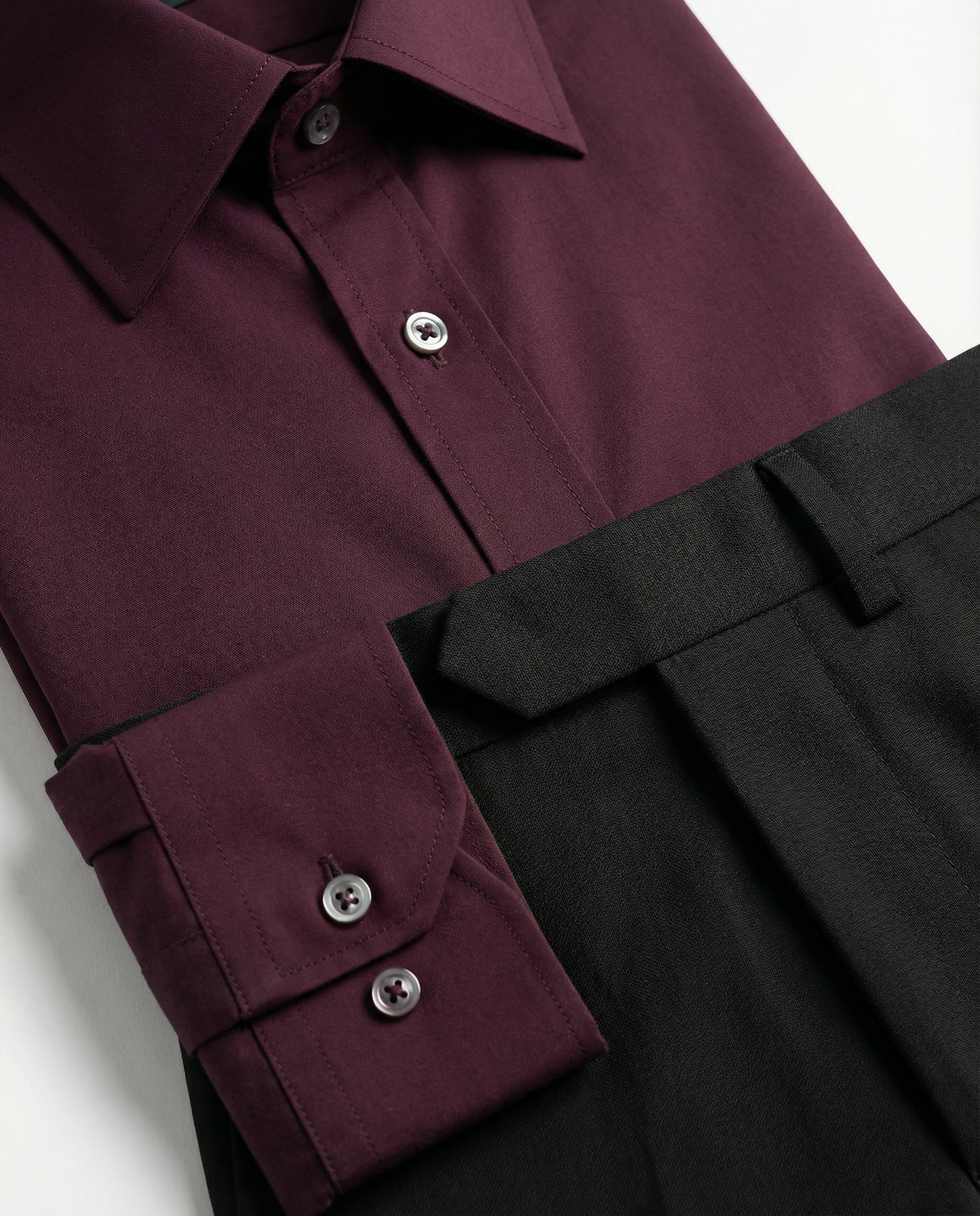 Men’s Black Cherry Formal Shirt with Black Tailored Trousers – Premium Office Wear Set