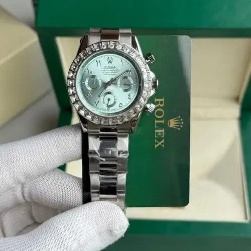 Luxury Ice Blue Chronograph Watch – Silver Steel Edition