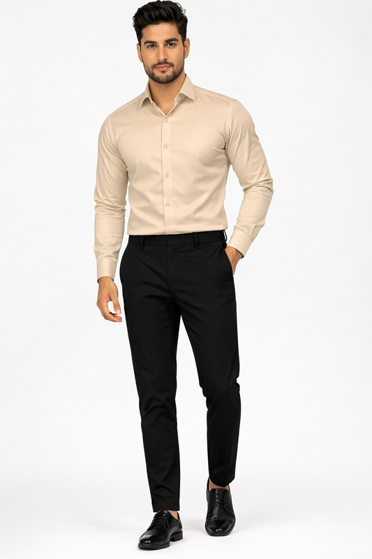 Men's Premium Beige Slim-Fit Formal Cotton Shirt - Classic Cream Office Wear