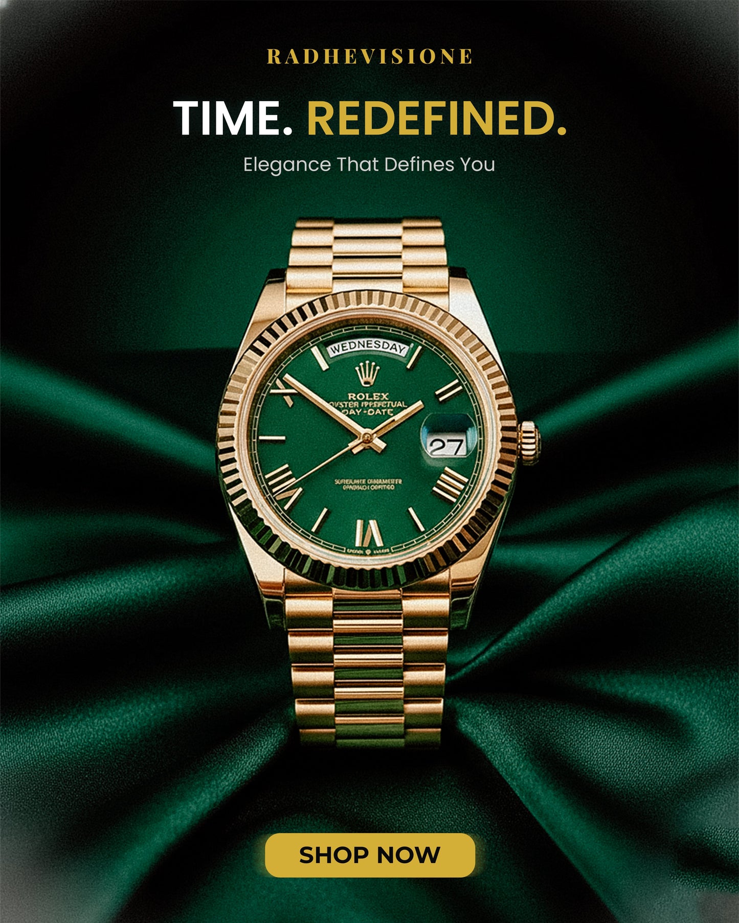Yellow Gold Green Ombre Roman Numeral Dial