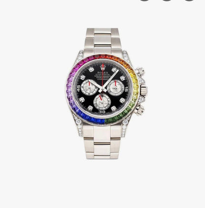 Premium Rainbow Diamond Bezel Stainless Steel Watch