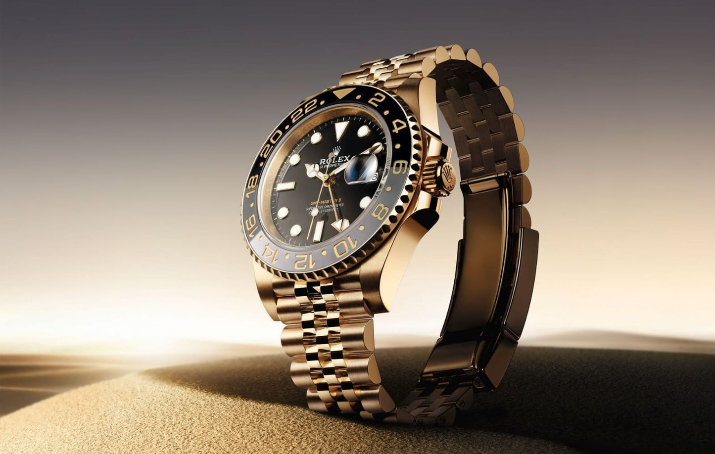 Premium GMT Style Gold Stainless Steel Watch – Black Dial Edition