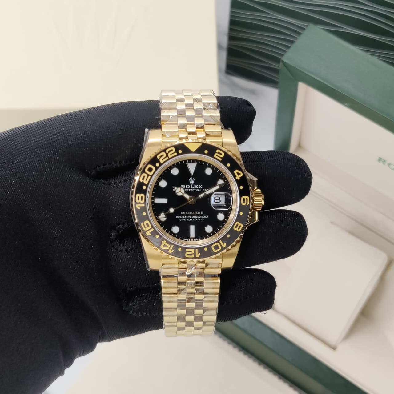 Premium GMT Style Gold Stainless Steel Watch – Black Dial Edition