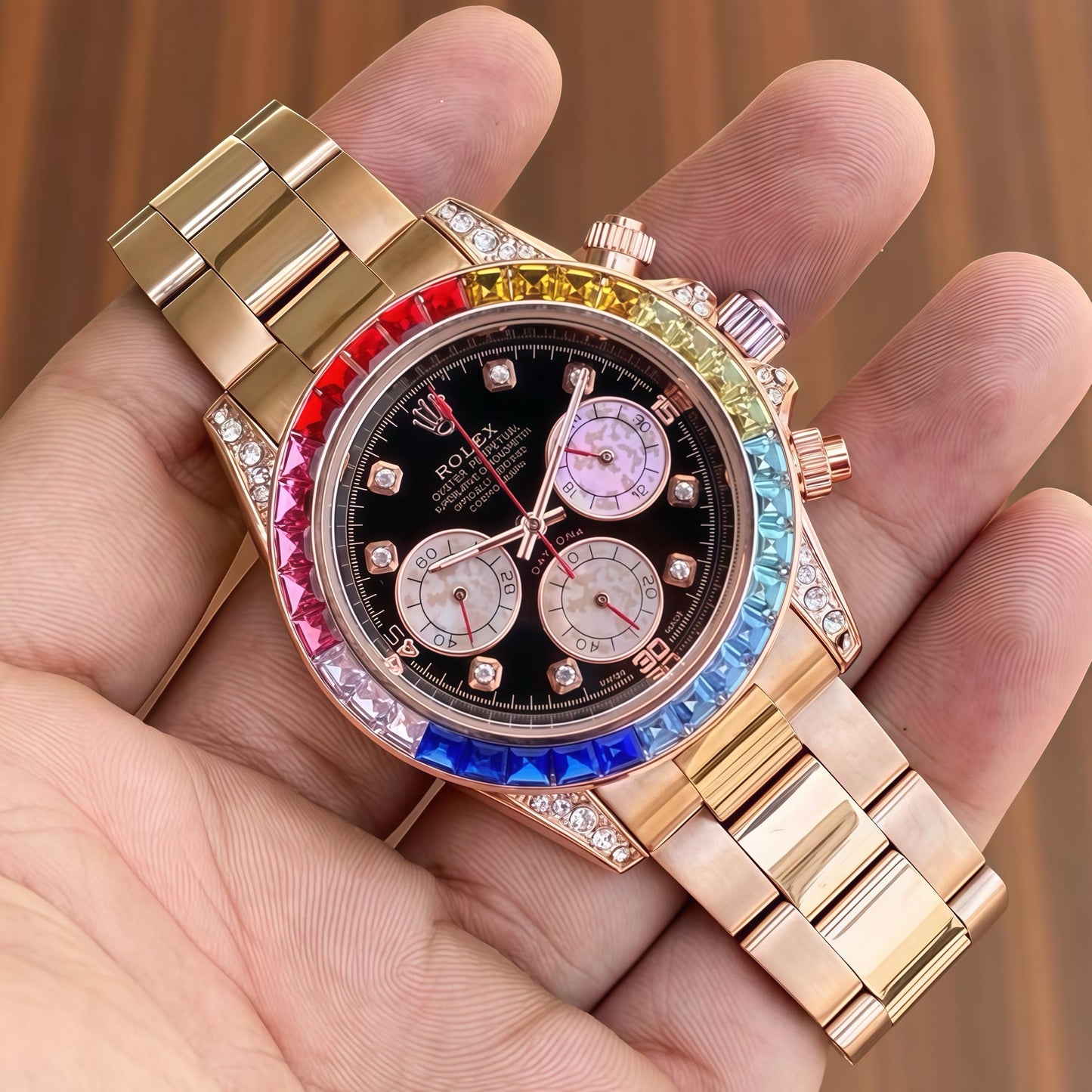 Premium Rainbow Diamond Bezel Stainless Steel Watch