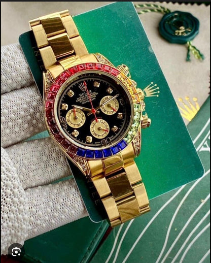 Premium Rainbow Diamond Bezel Stainless Steel Watch