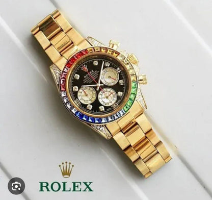 Premium Rainbow Diamond Bezel Stainless Steel Watch