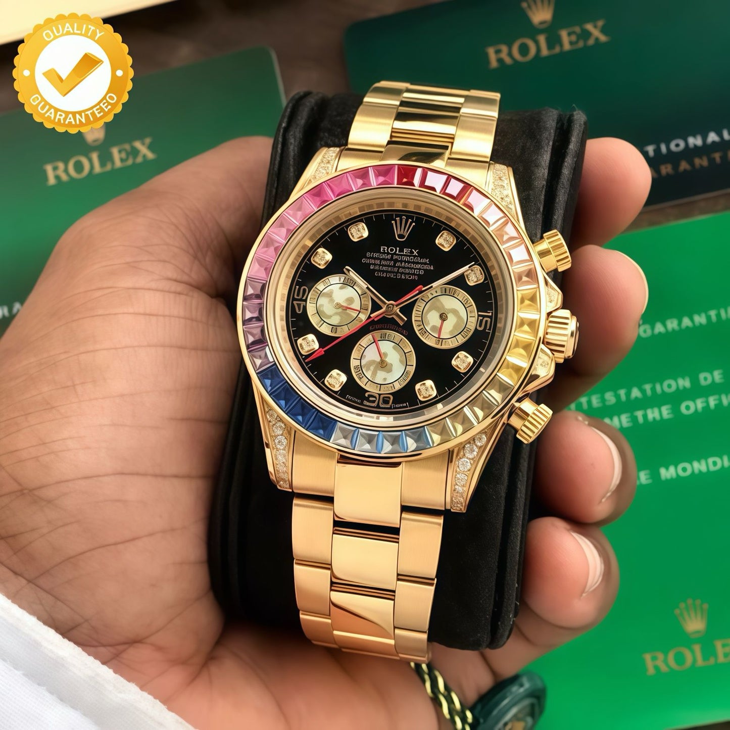 Premium Rainbow Diamond Bezel Stainless Steel Watch