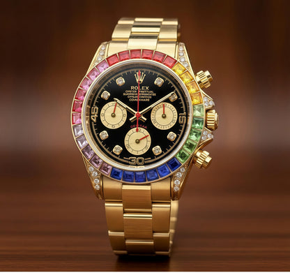 Premium Rainbow Diamond Bezel Stainless Steel Watch