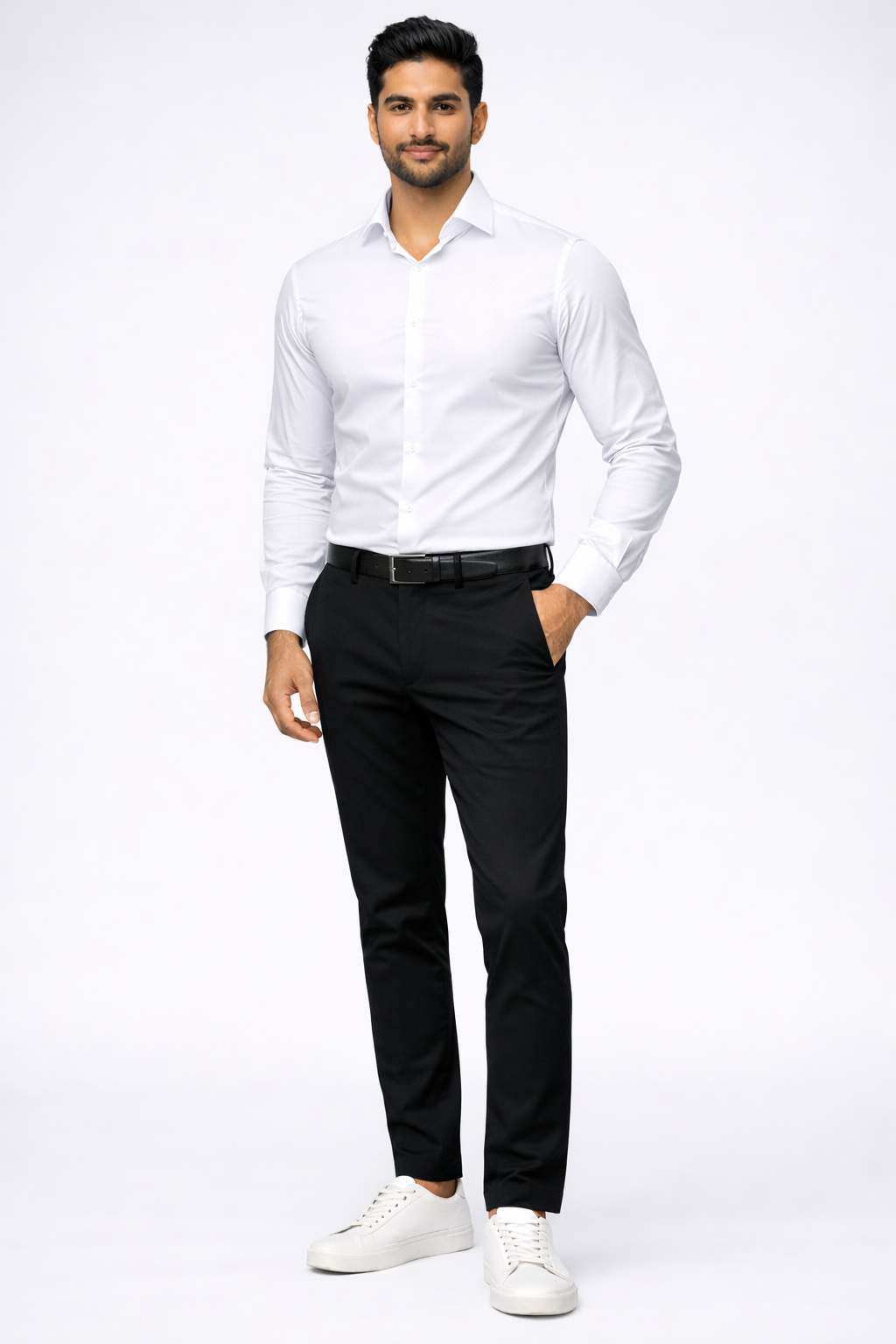 Men's Essential Crisp White Slim-Fit Formal Cotton Shirt - Classic Office & Evening Wear