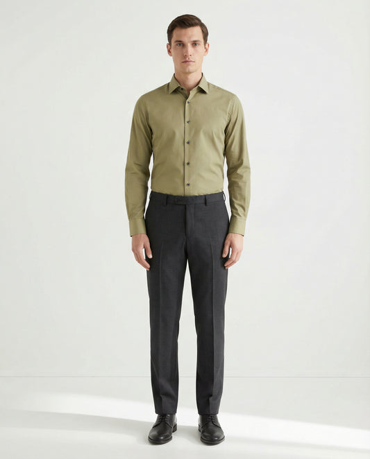 Men’s Light Olive Formal Shirt with Black Tailored Trousers – Premium Office Wear Set