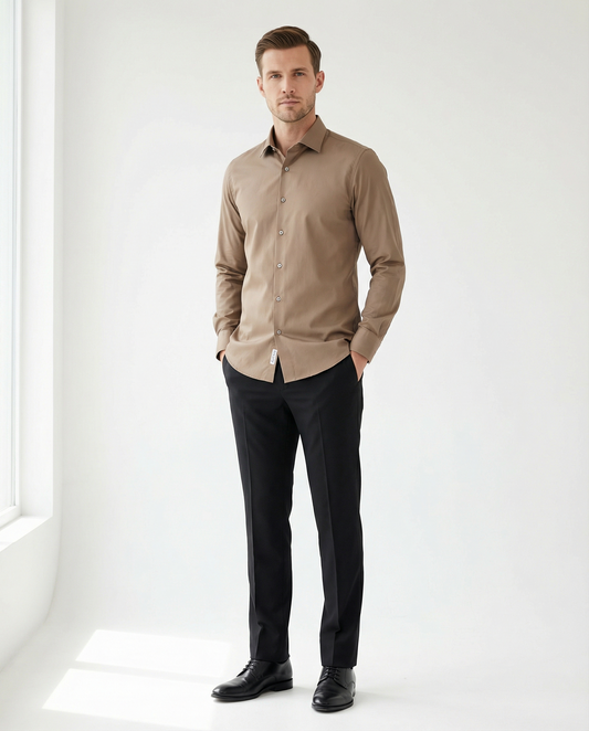 Men’s Dusty Olive Formal Shirt with Black Tailored Trousers – Premium Office Wear Set