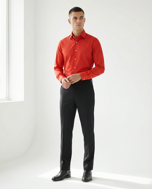 Men’s Orange Formal Shirt with Black Tailored Trousers – Premium Office Wear Set