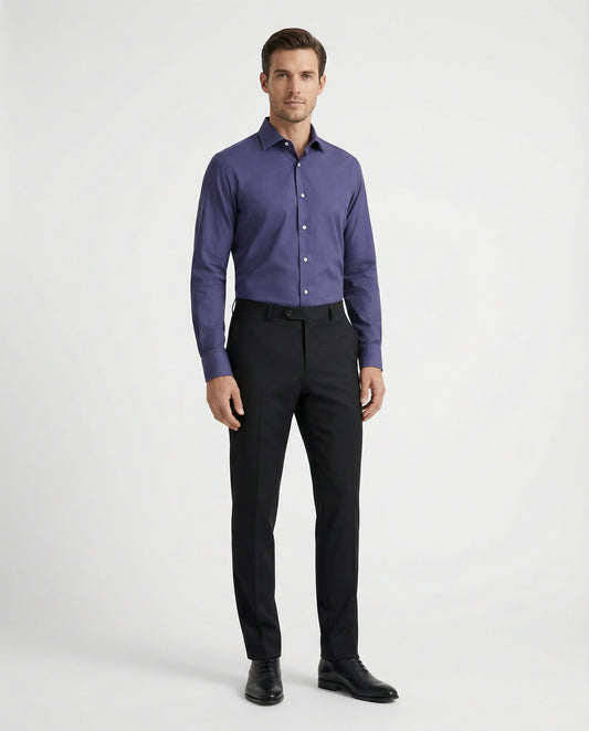 Men’s Blue Formal Shirt with Black Tailored Trousers – Premium Office Wear Set