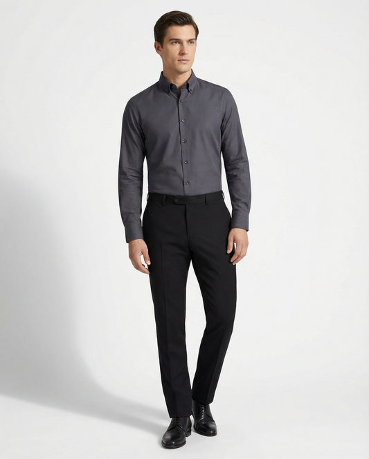 Men’s Dark Gray Formal Shirt with Black Tailored Trousers – Premium Office Wear Set