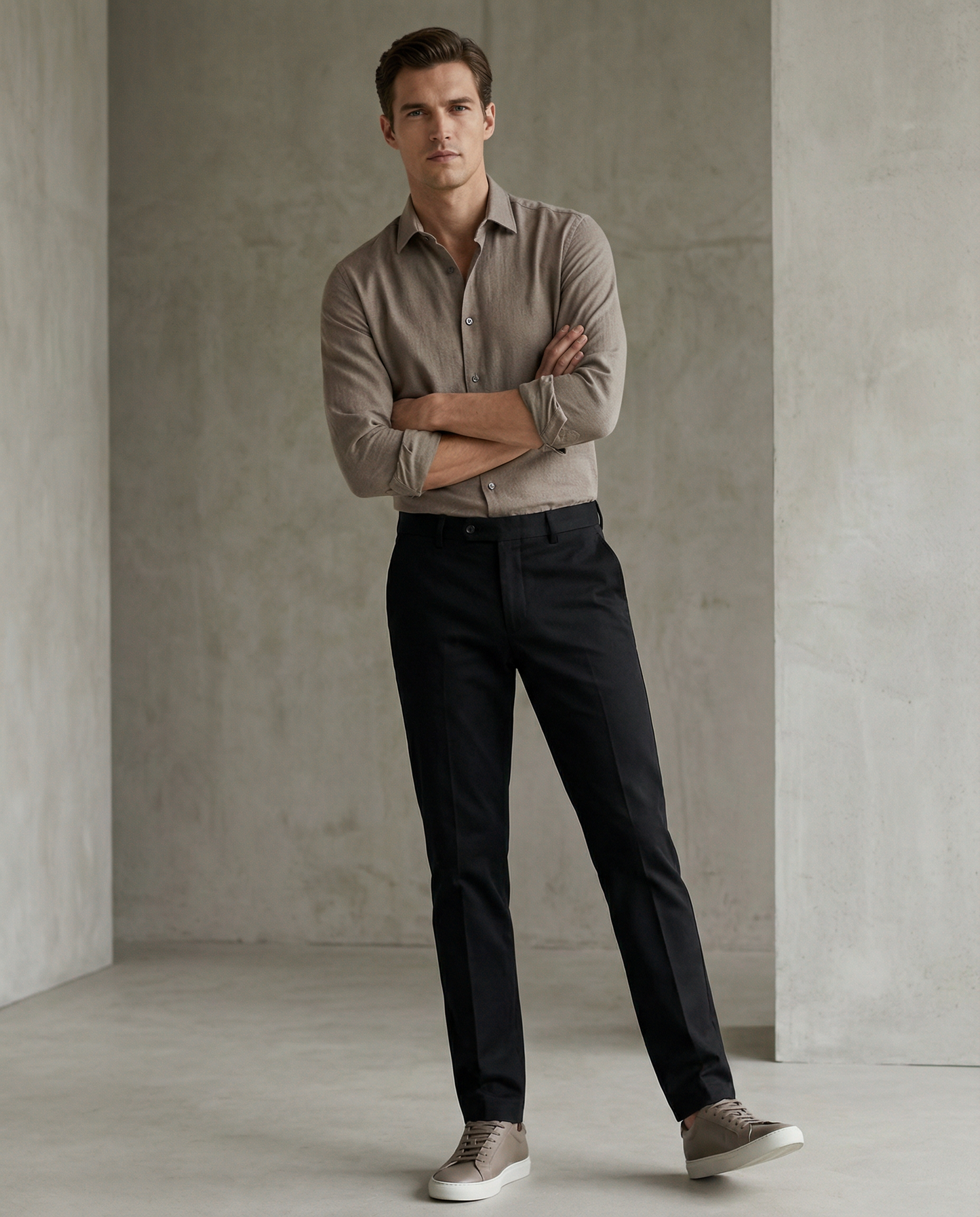 Men’s Dusty Olive Formal Shirt with Black Tailored Trousers – Premium Office Wear Set