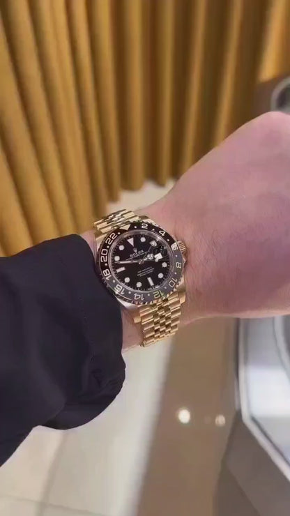 Premium GMT Style Gold Stainless Steel Watch – Black Dial Edition